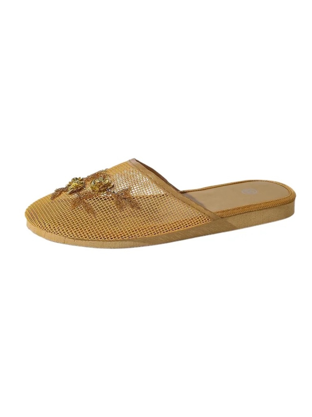 Gold Beaded Floral Mesh Slide Mule